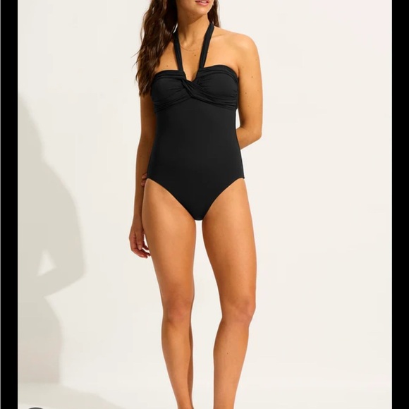 Seafolly Collective Halter Bandeau One Piece - Black Sz 14 NWOT - Picture 1 of 3